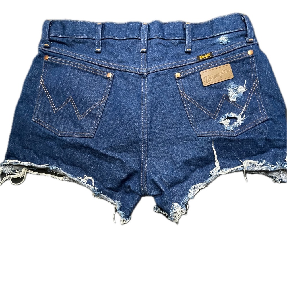 Wrangler 13MWZ Cutoff Shorts Womens 12 High Rise Distressed Blue Denim Western